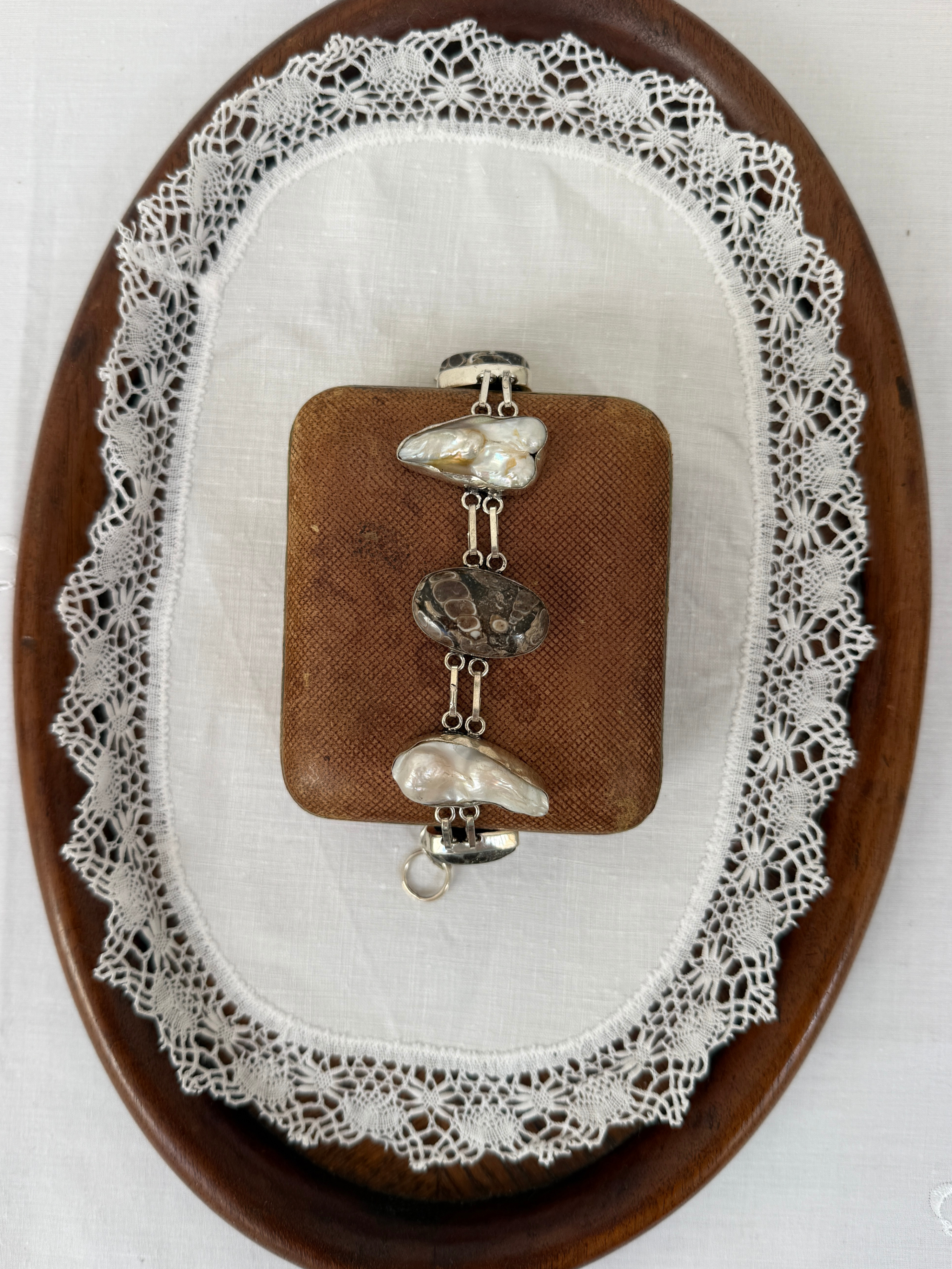 Pearl & Stone Bracelet Vintage Silver