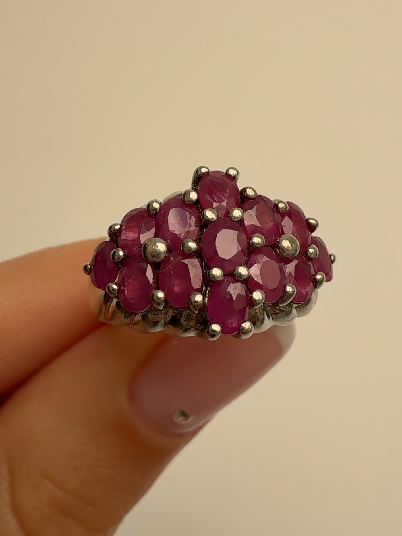 Ruby Cluster Ring Vintage Silver