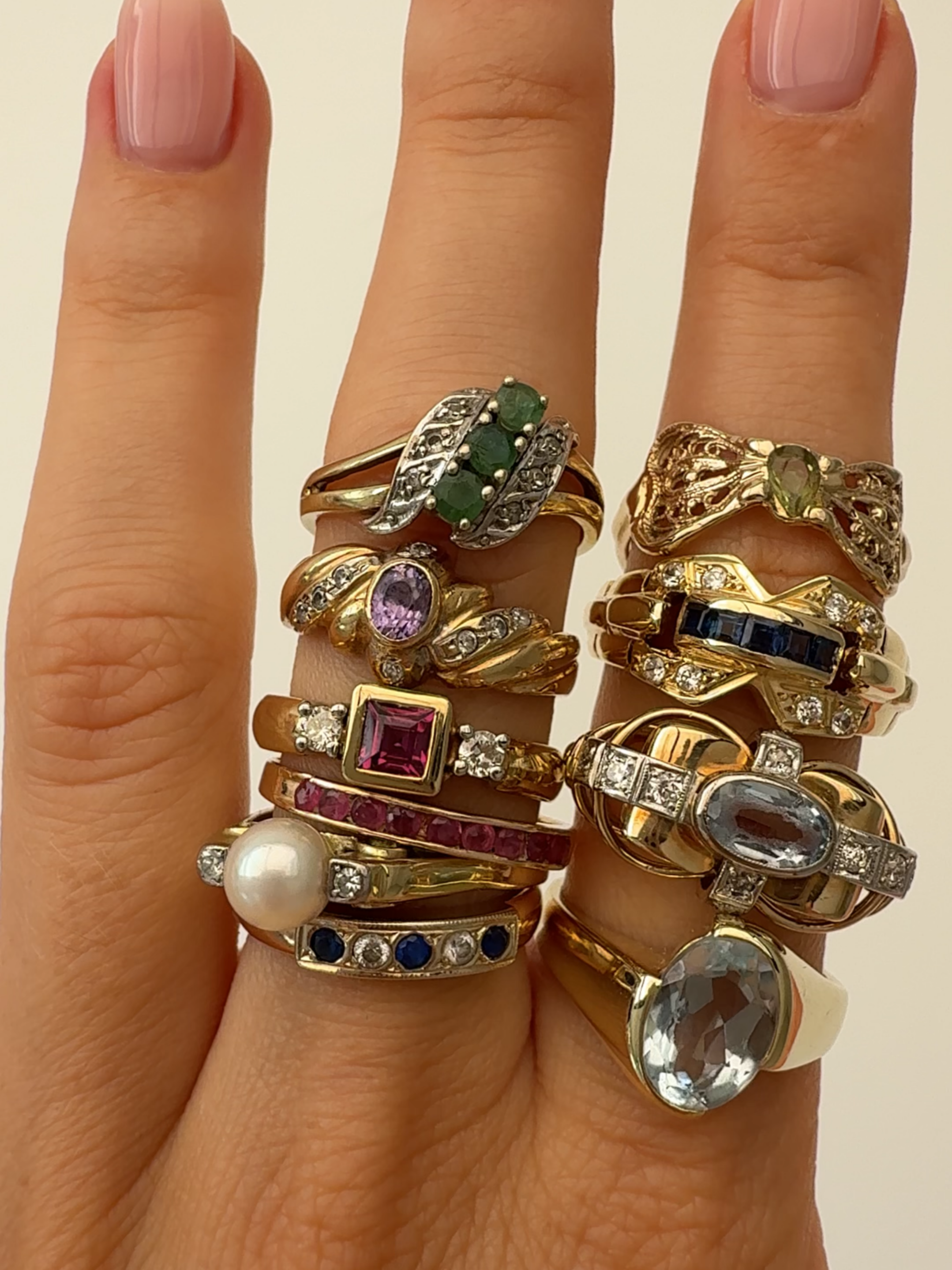 Aqua Solitaire Ring Vintage Gold
