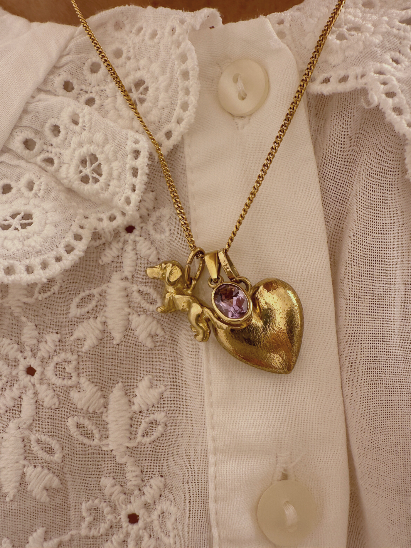 Textured Heart Charm Vintage Gold