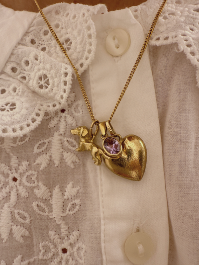 Textured Heart Charm Vintage Gold