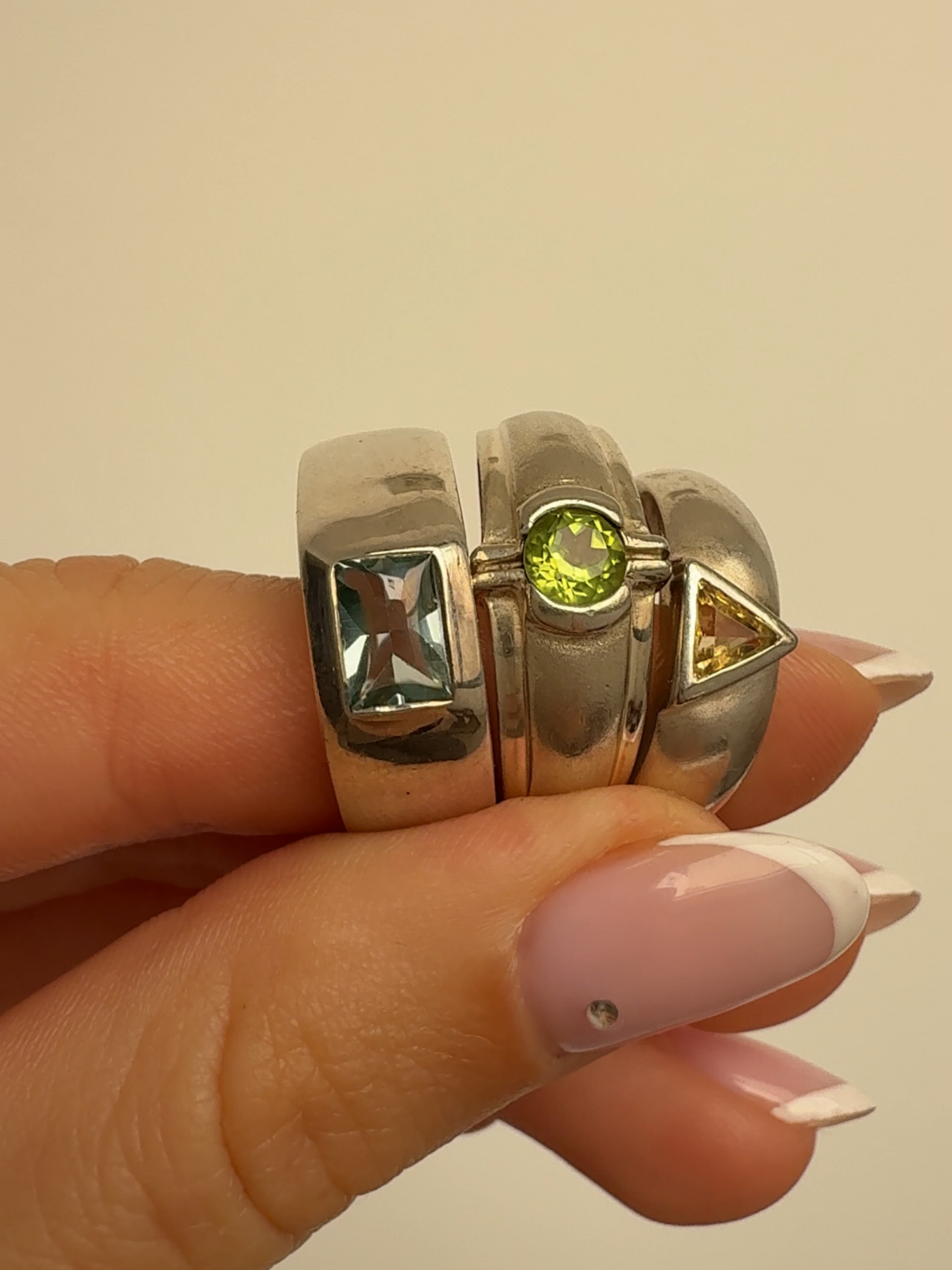 Citrine Triangle Ring Vintage Silver