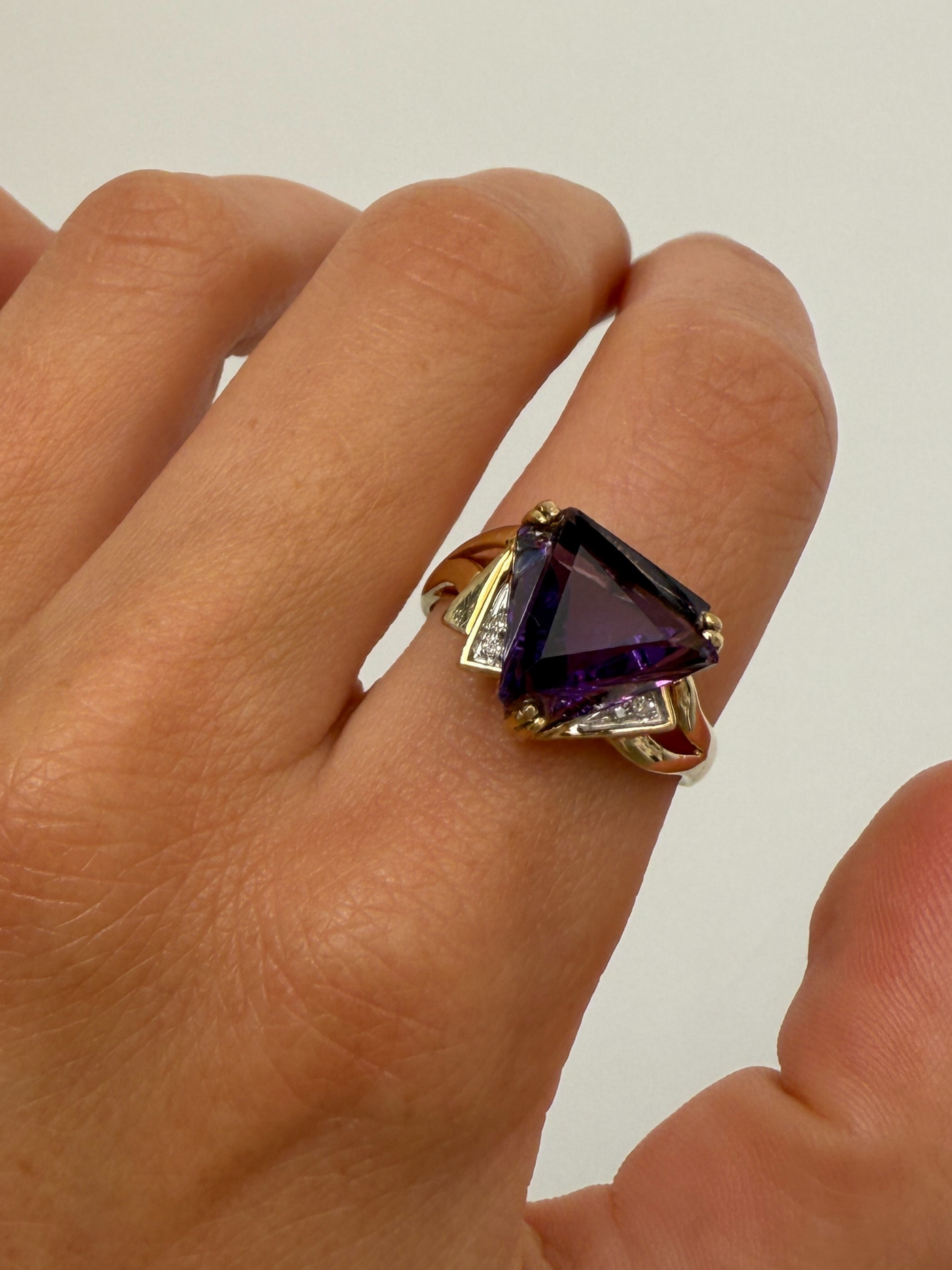Amethyst Triangle Ring Vintage Gold