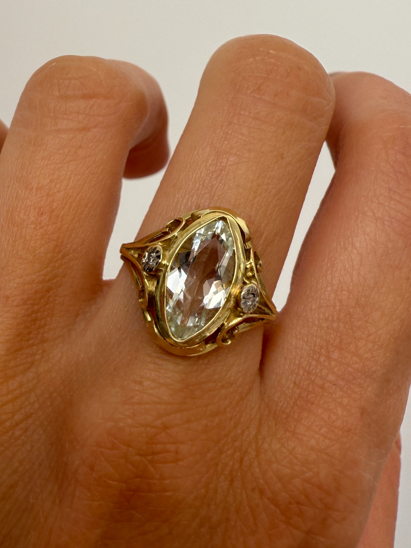 Marquise Aquamarine Vintage Gold Ring