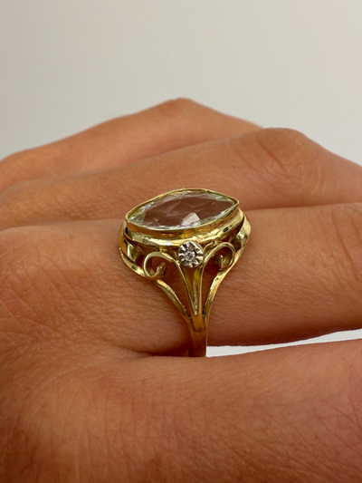Marquise Aquamarine Vintage Gold Ring
