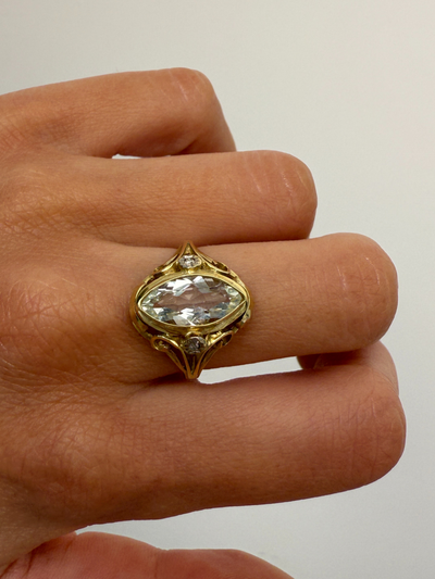 Marquise Aquamarine Vintage Gold Ring