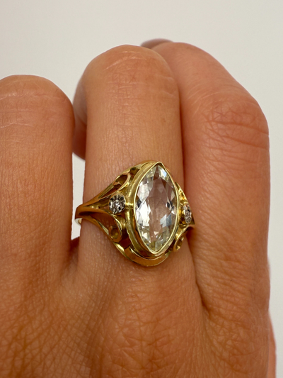 Marquise Aquamarine Vintage Gold Ring