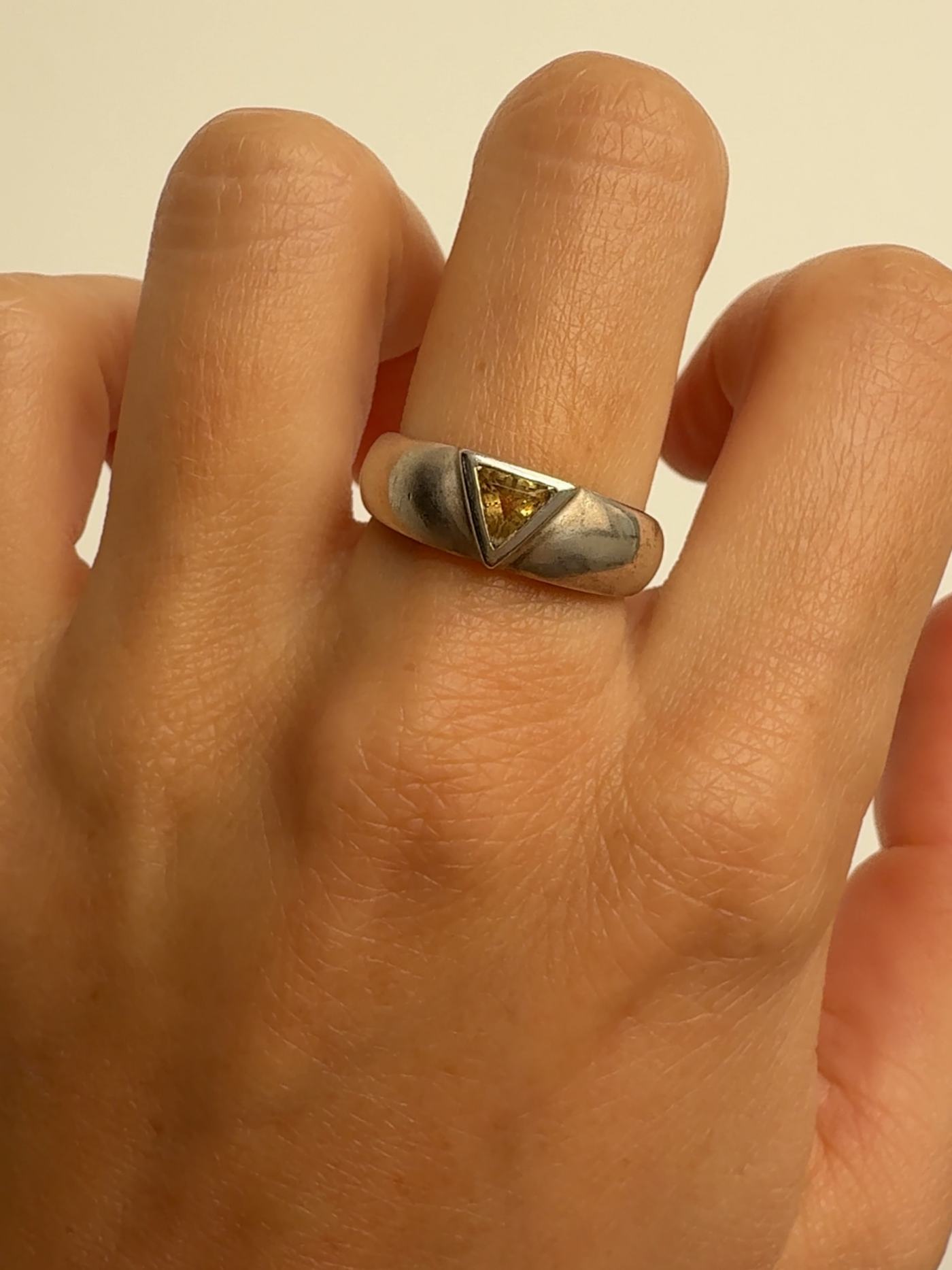 Citrine Triangle Ring Vintage Silver