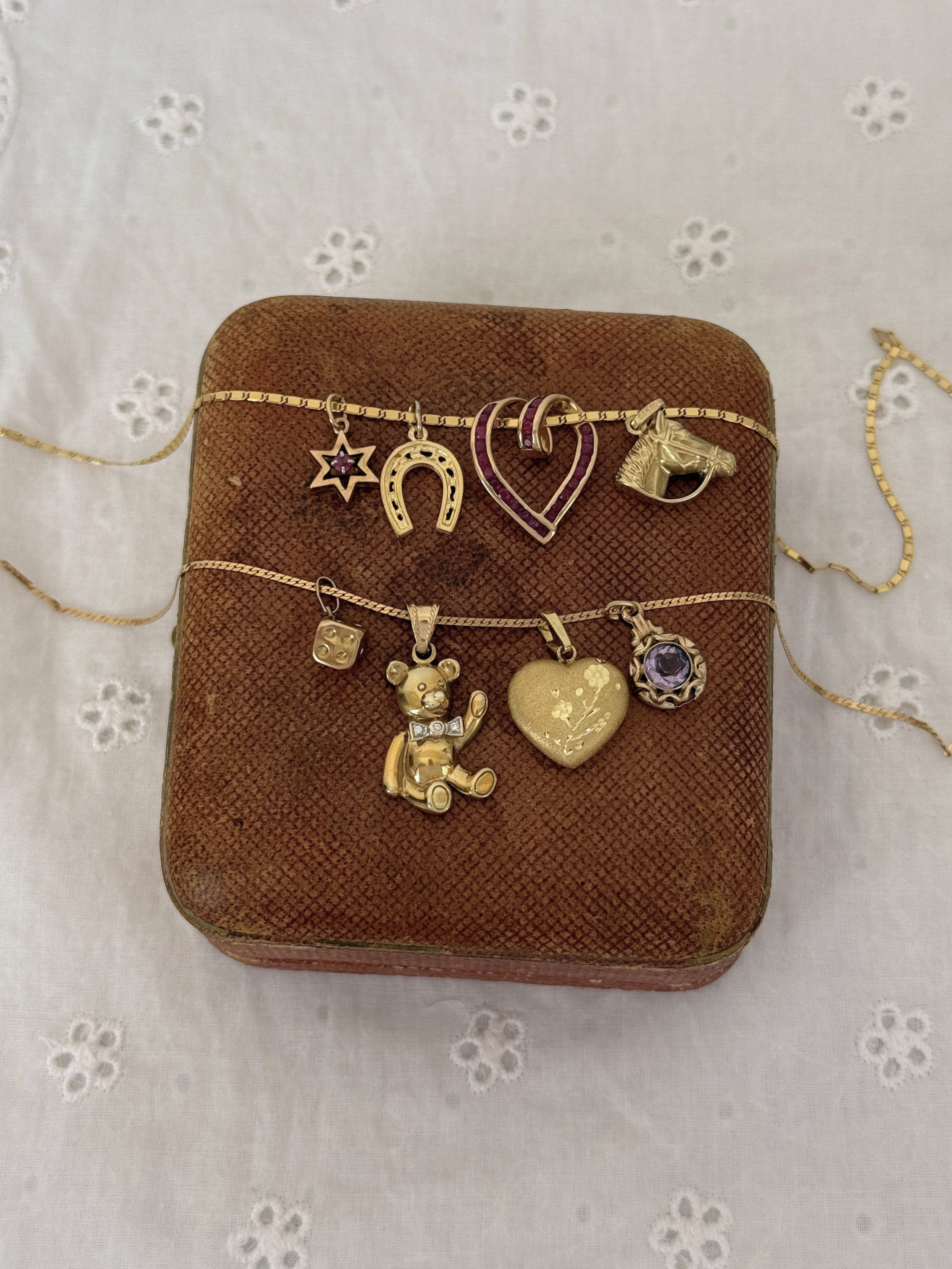Ruby Heart Charm Vintage Gold