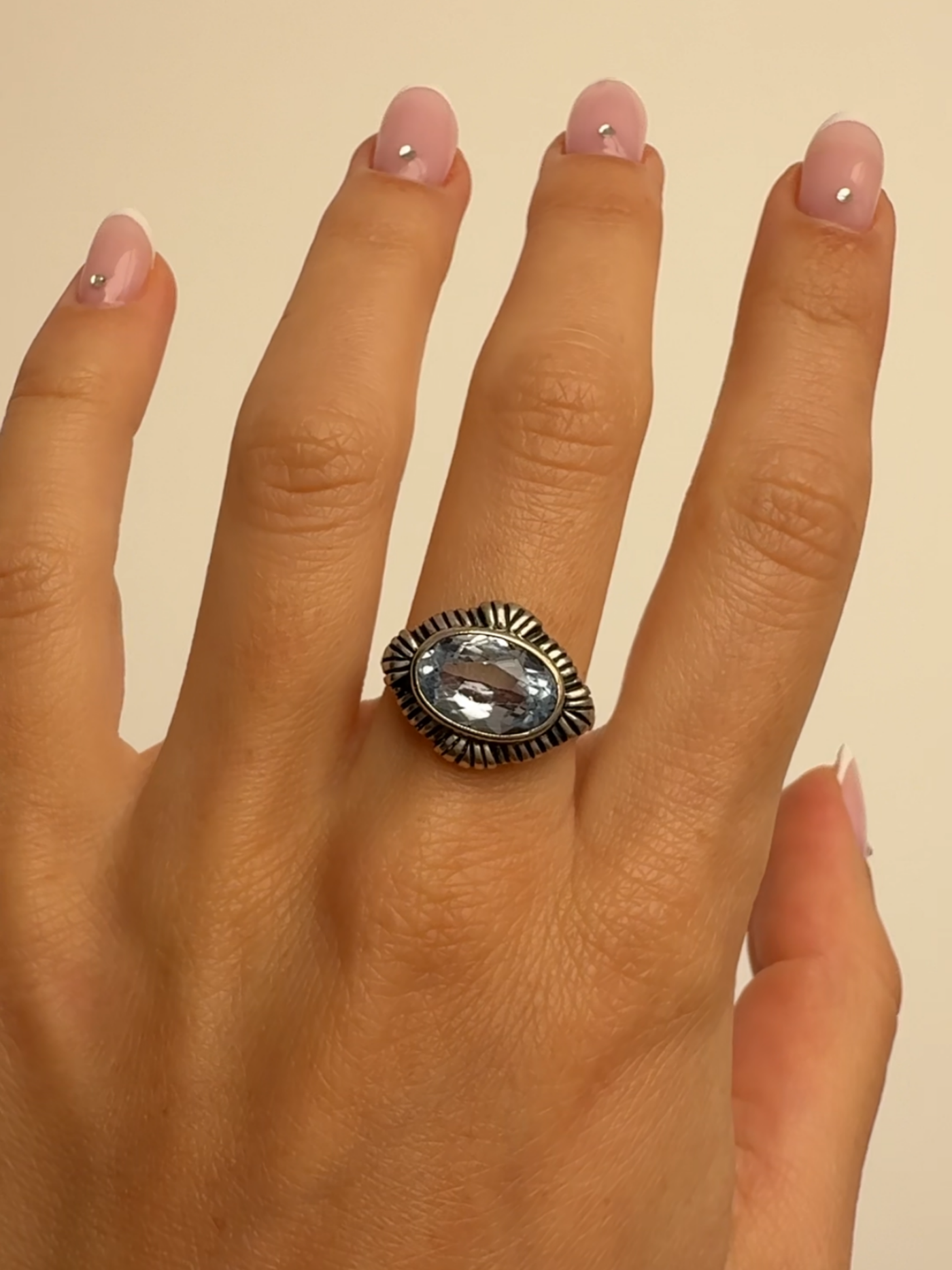 Oval Statement Ring Vintage Silver