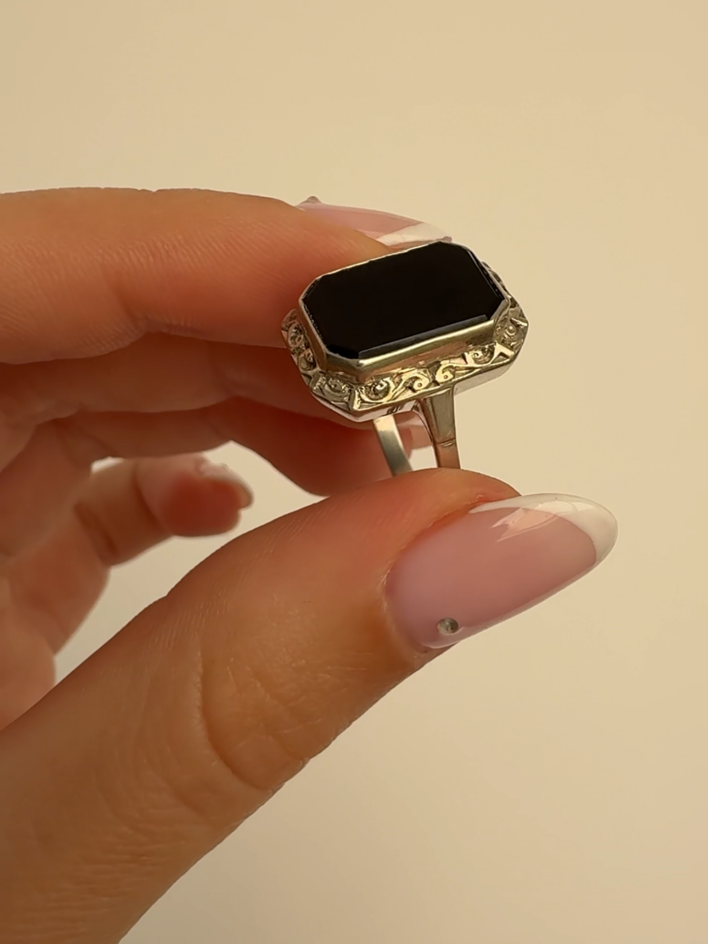 Antique Onyx Ring Vintage Silver