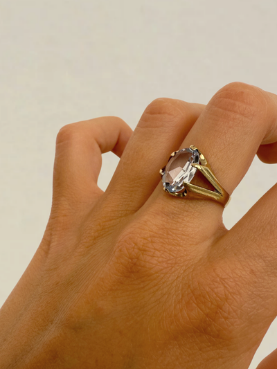 Big Oval Topaz Ring Vintage Gold