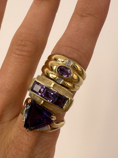 Amethyst Triangle Ring Vintage Gold