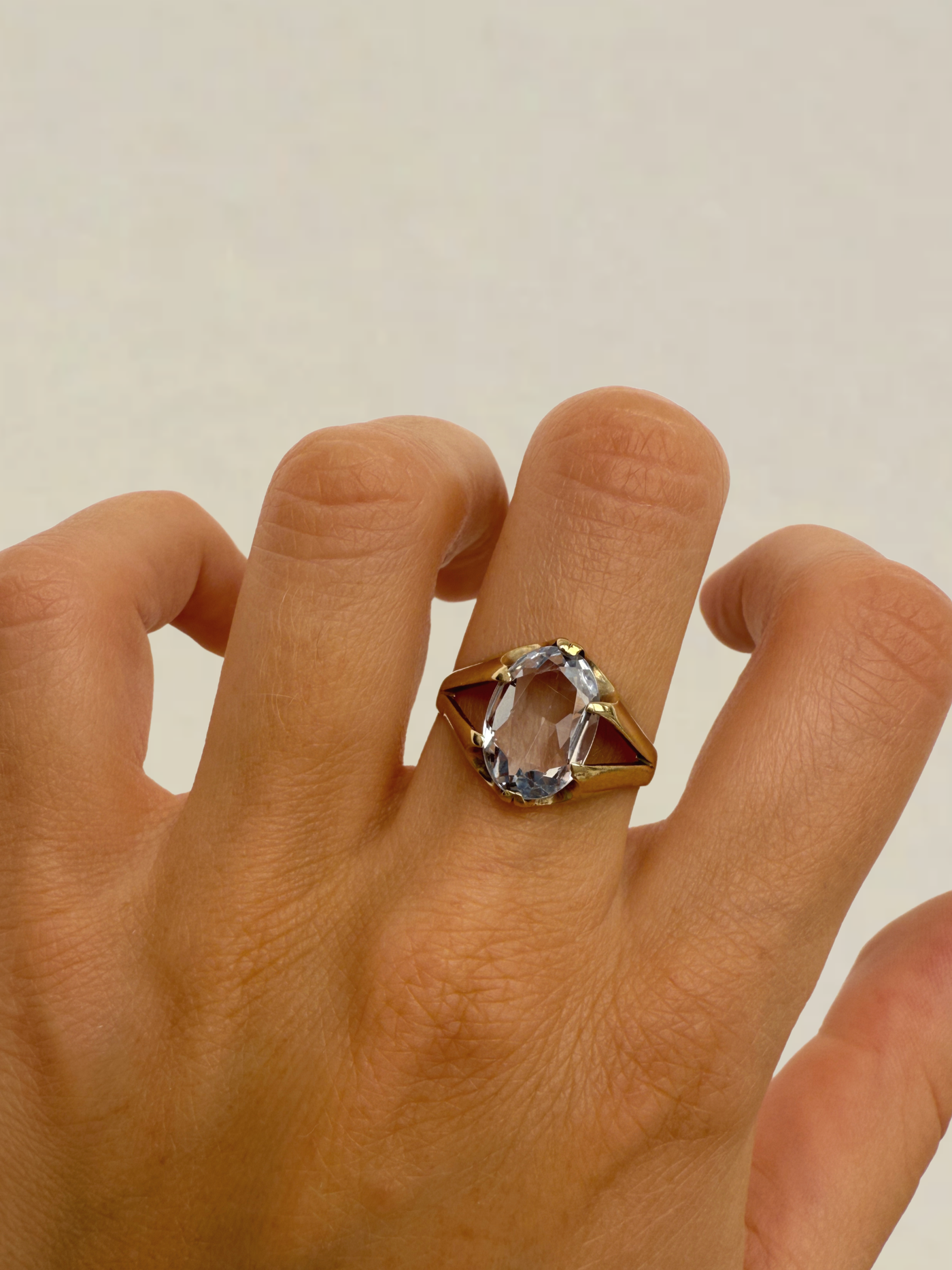 Big Oval Topaz Ring Vintage Gold