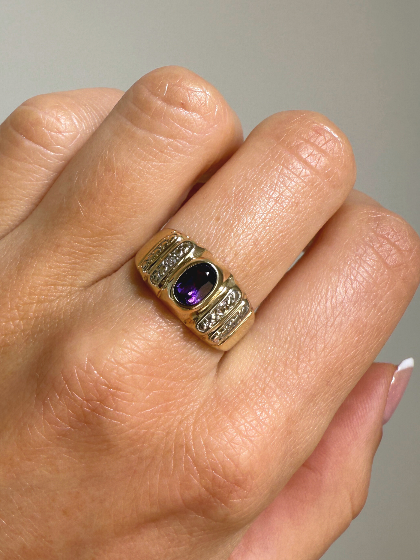 Amethyst Diamond Ring Vintage Gold