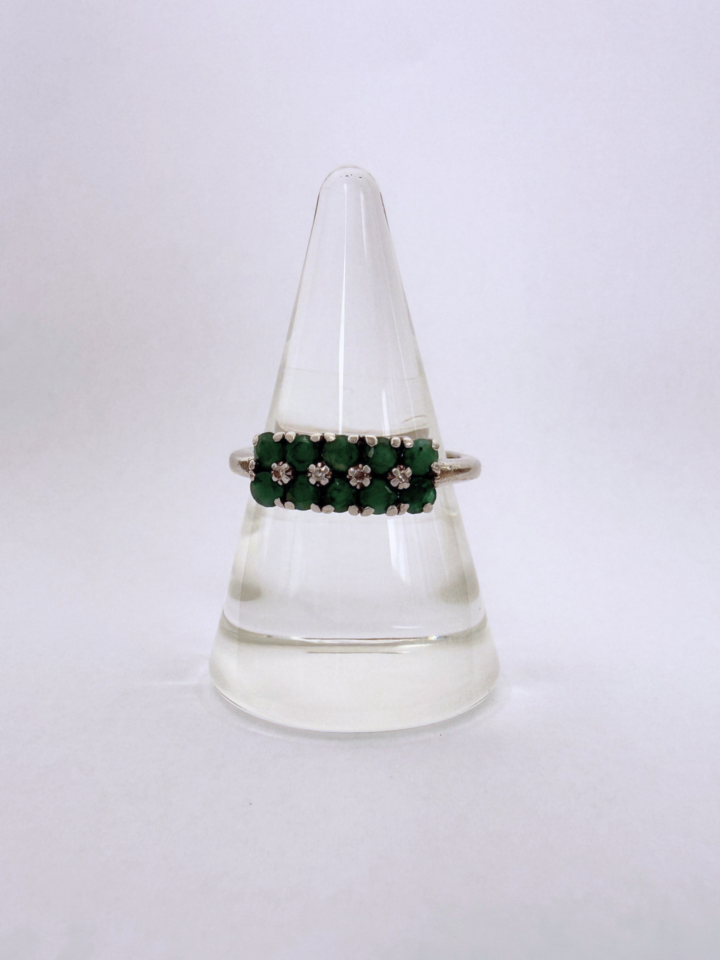 Emerald Diamond Cluster Vintage Silver
