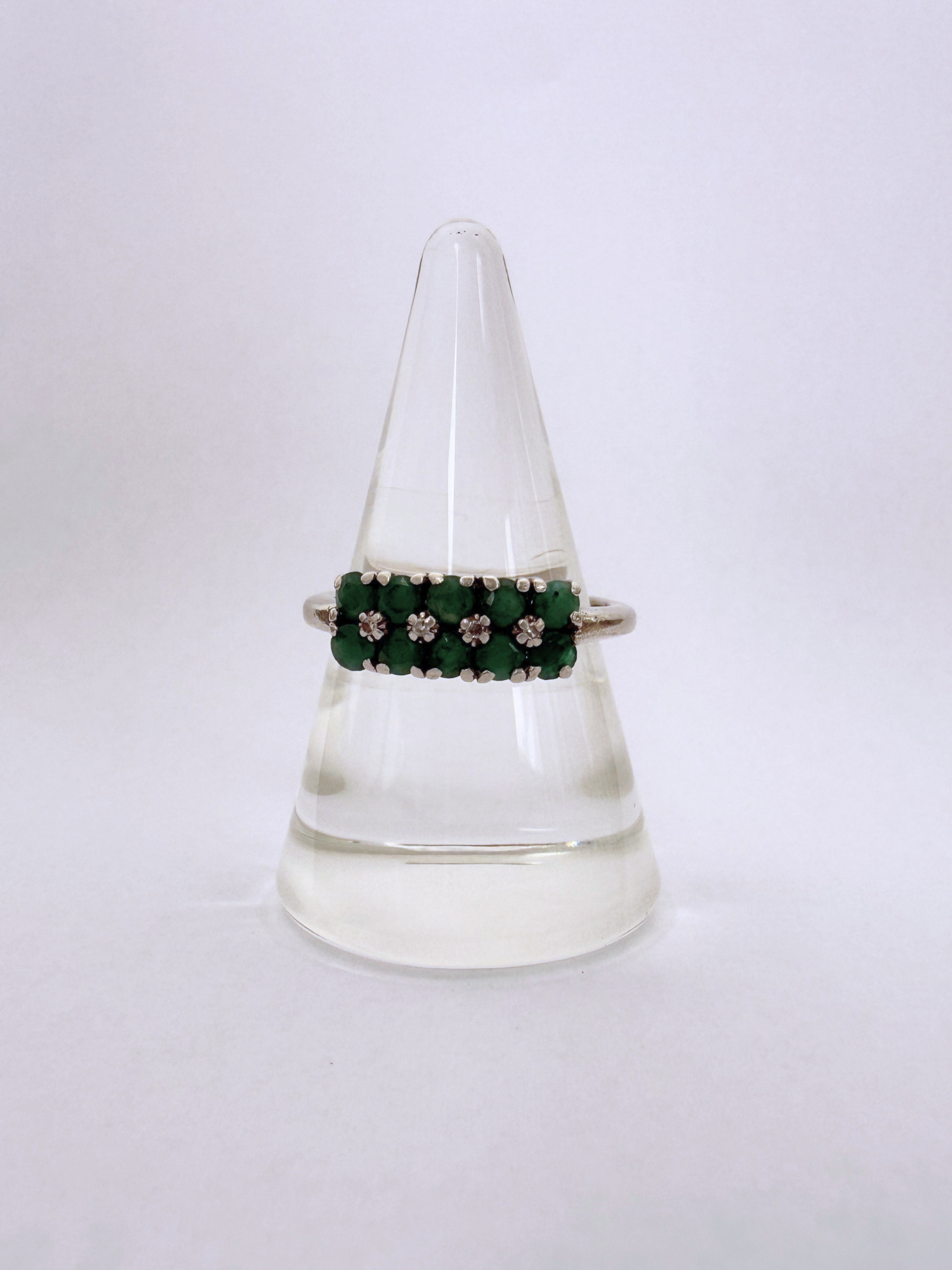 Emerald Diamond Cluster Vintage Silver
