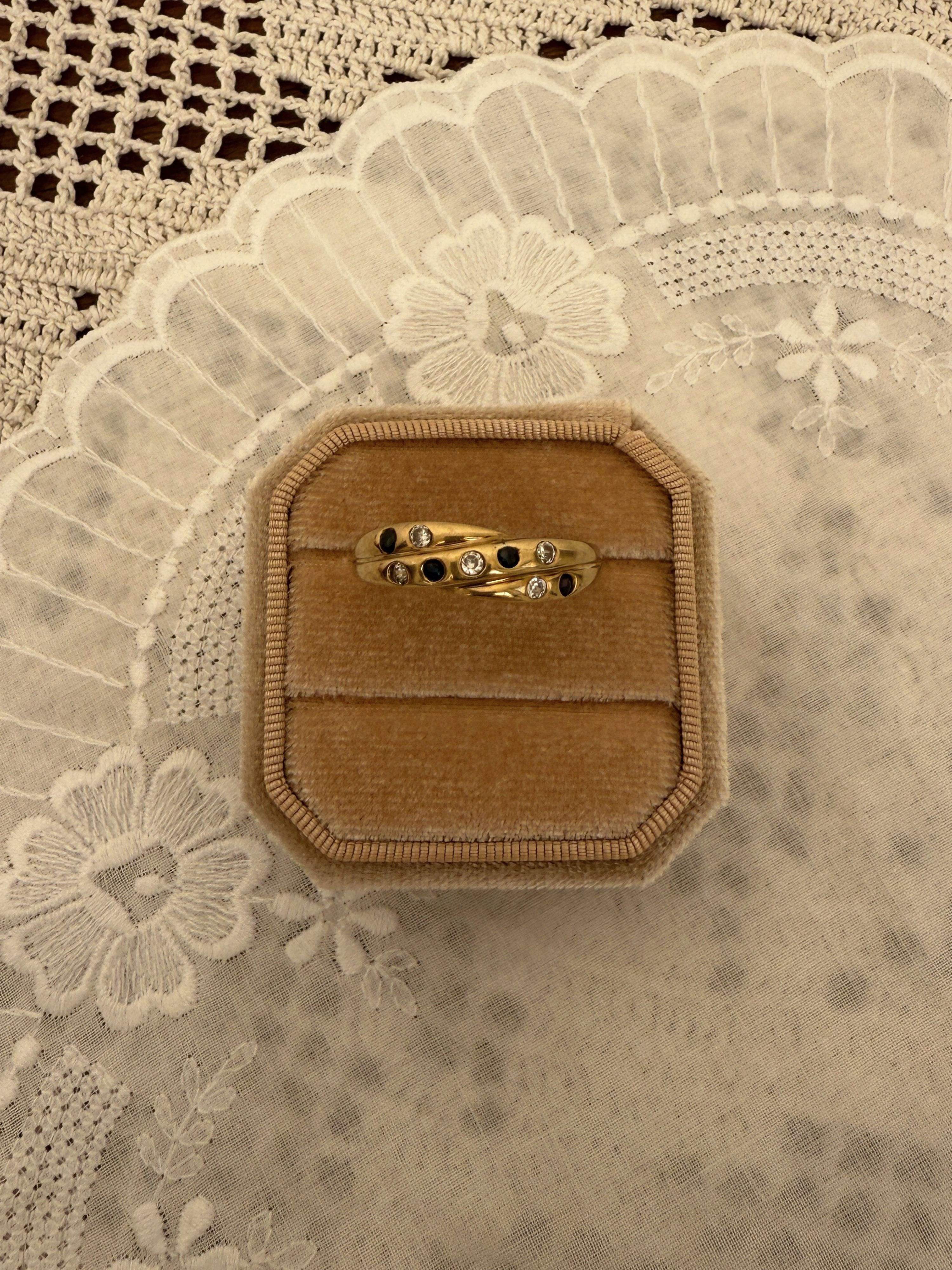 Double Sapphire Band Vintage Gold