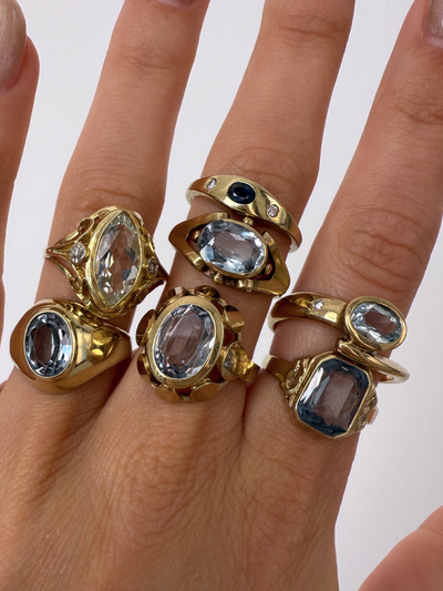 Marquise Aquamarine Vintage Gold Ring