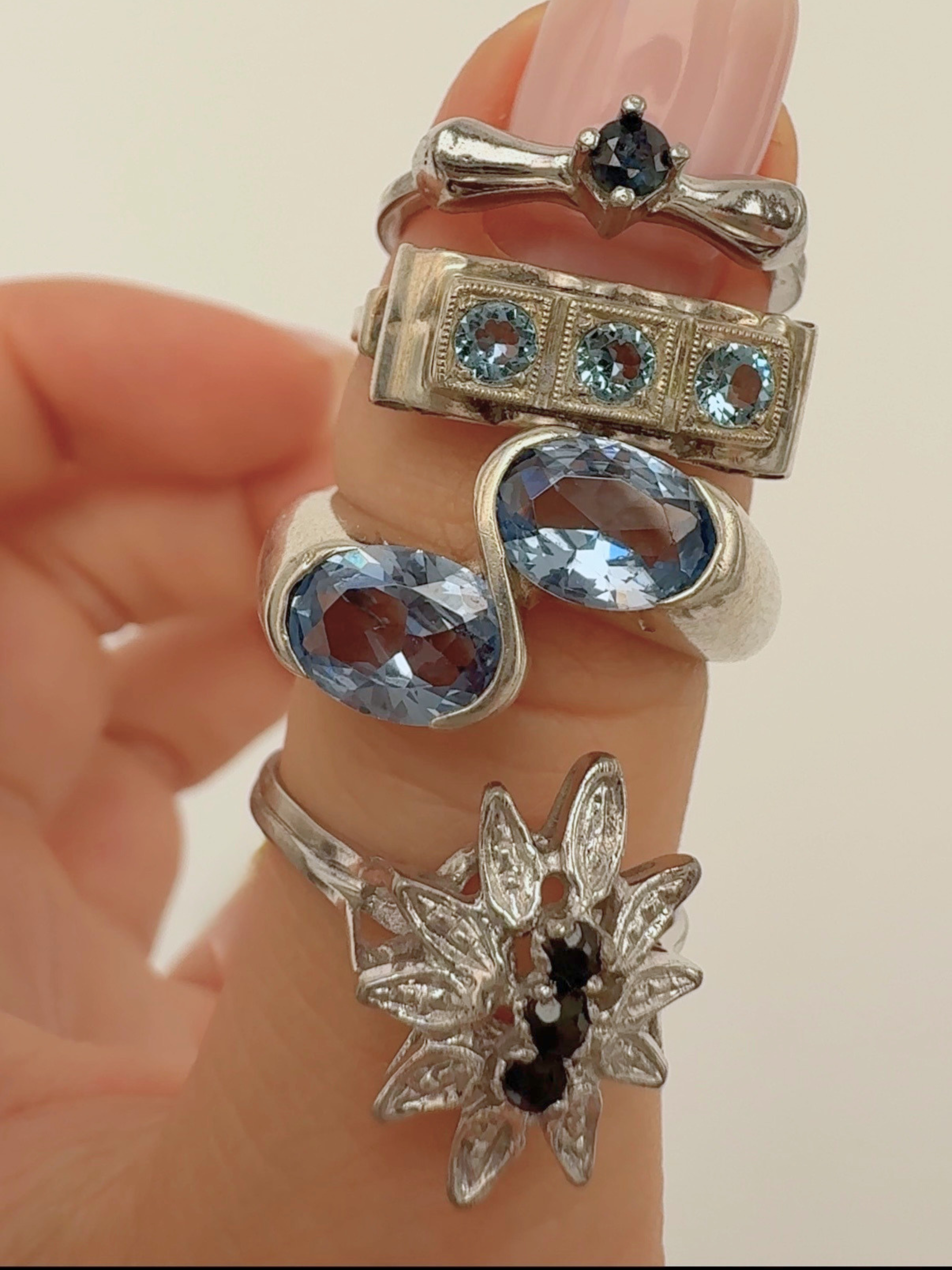 Sapphire Flower Ring Vintage Silver