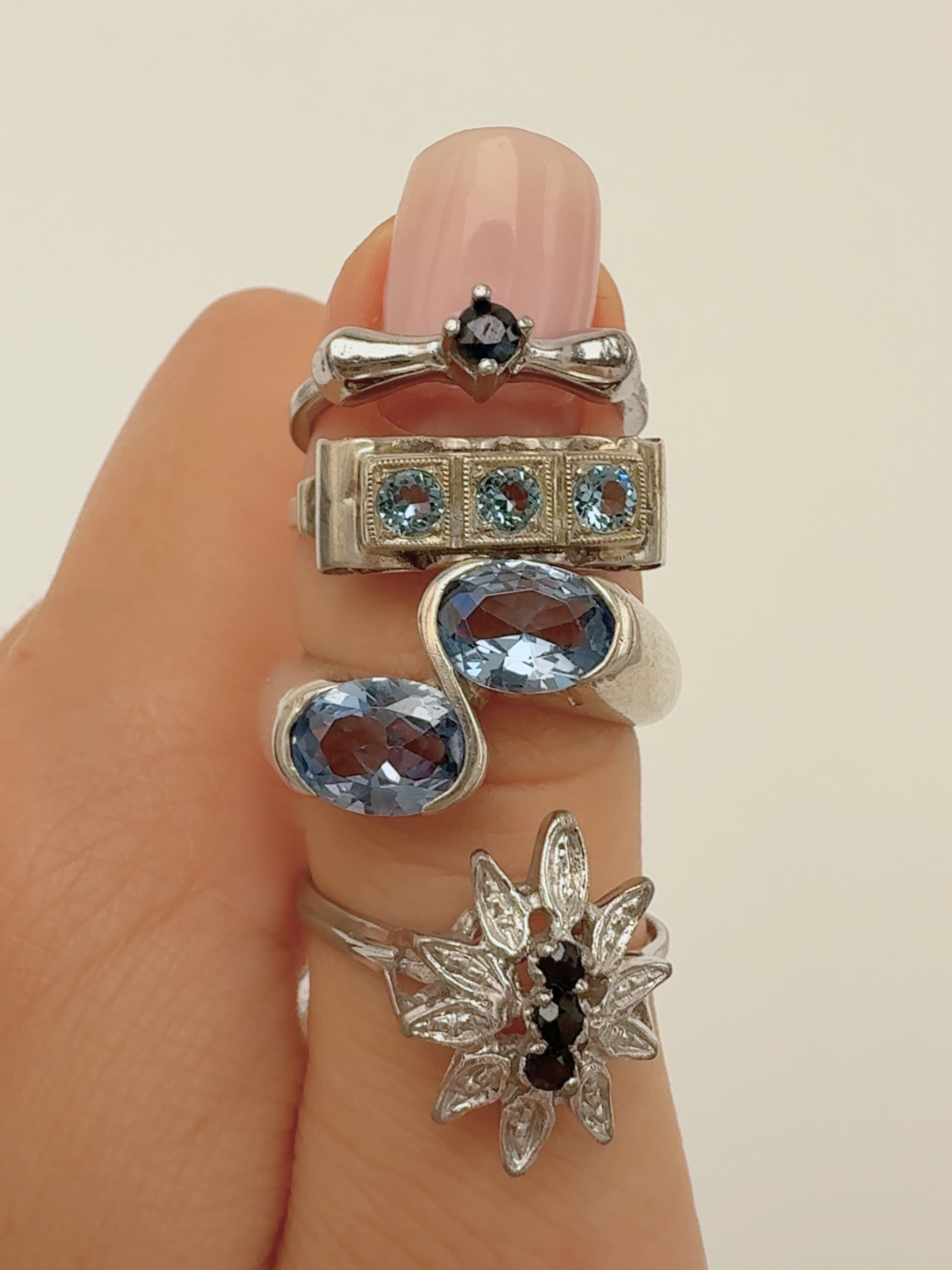 Sapphire Flower Ring Vintage Silver