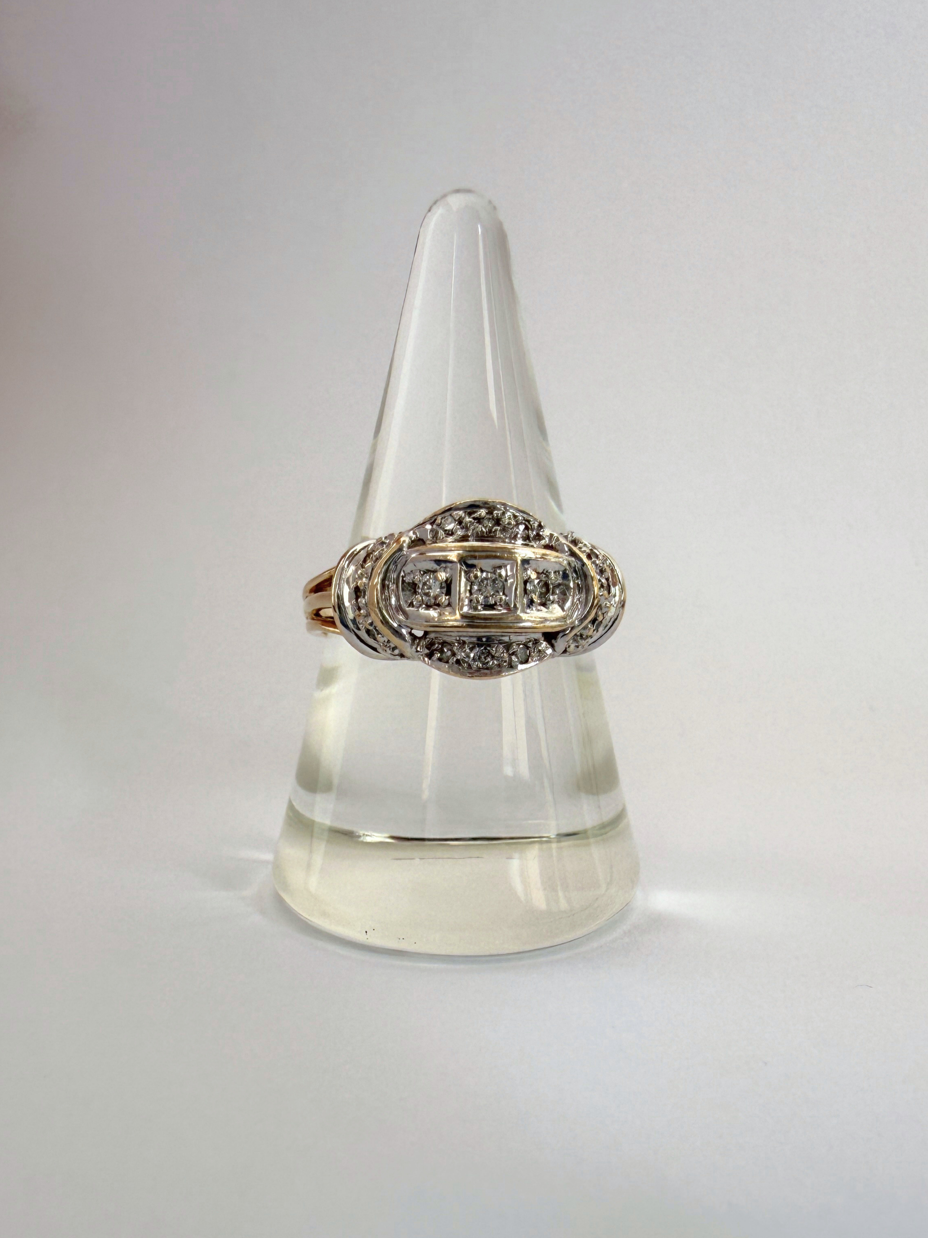 Art Deco Style Bicolor Ring Vintage Gold