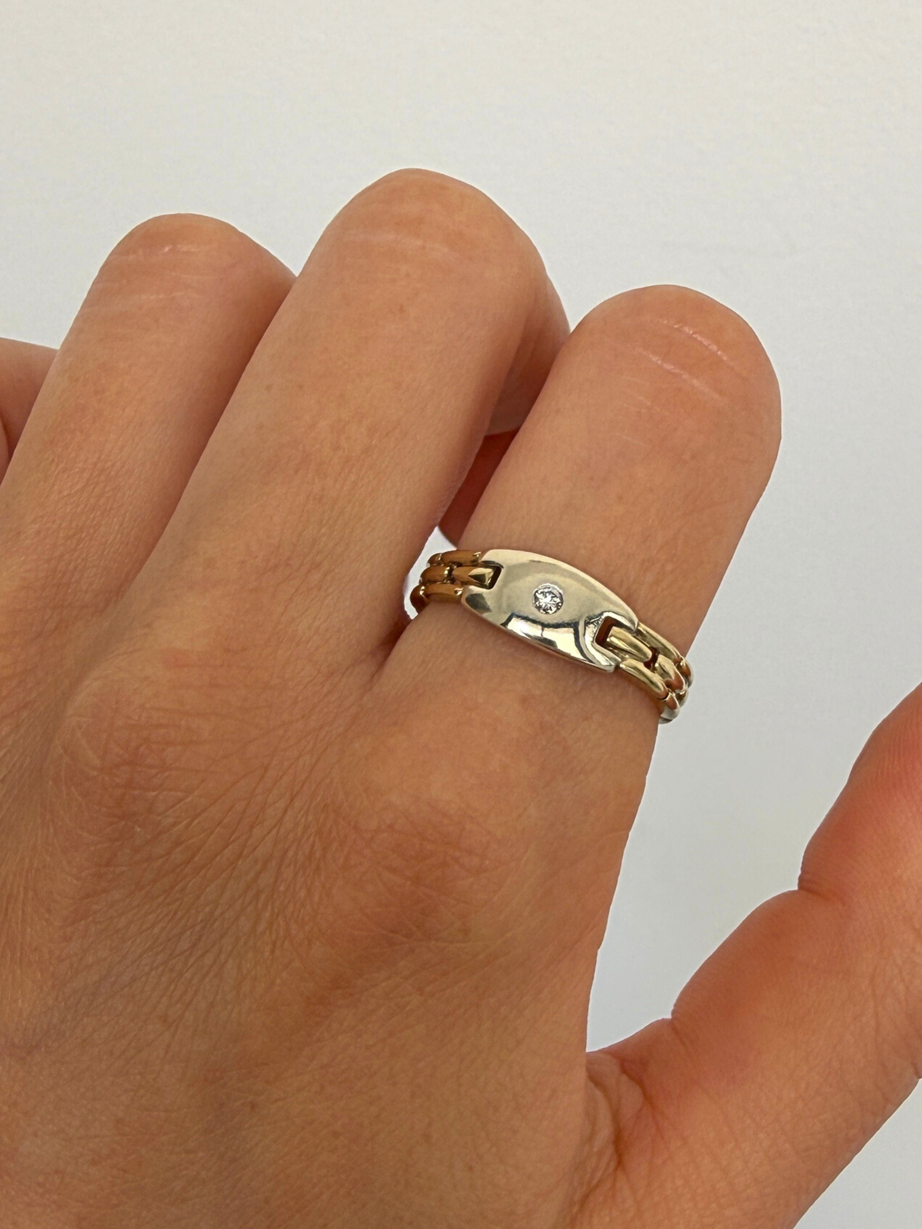 Bicolor Chain Ring 14k Vintage Gold