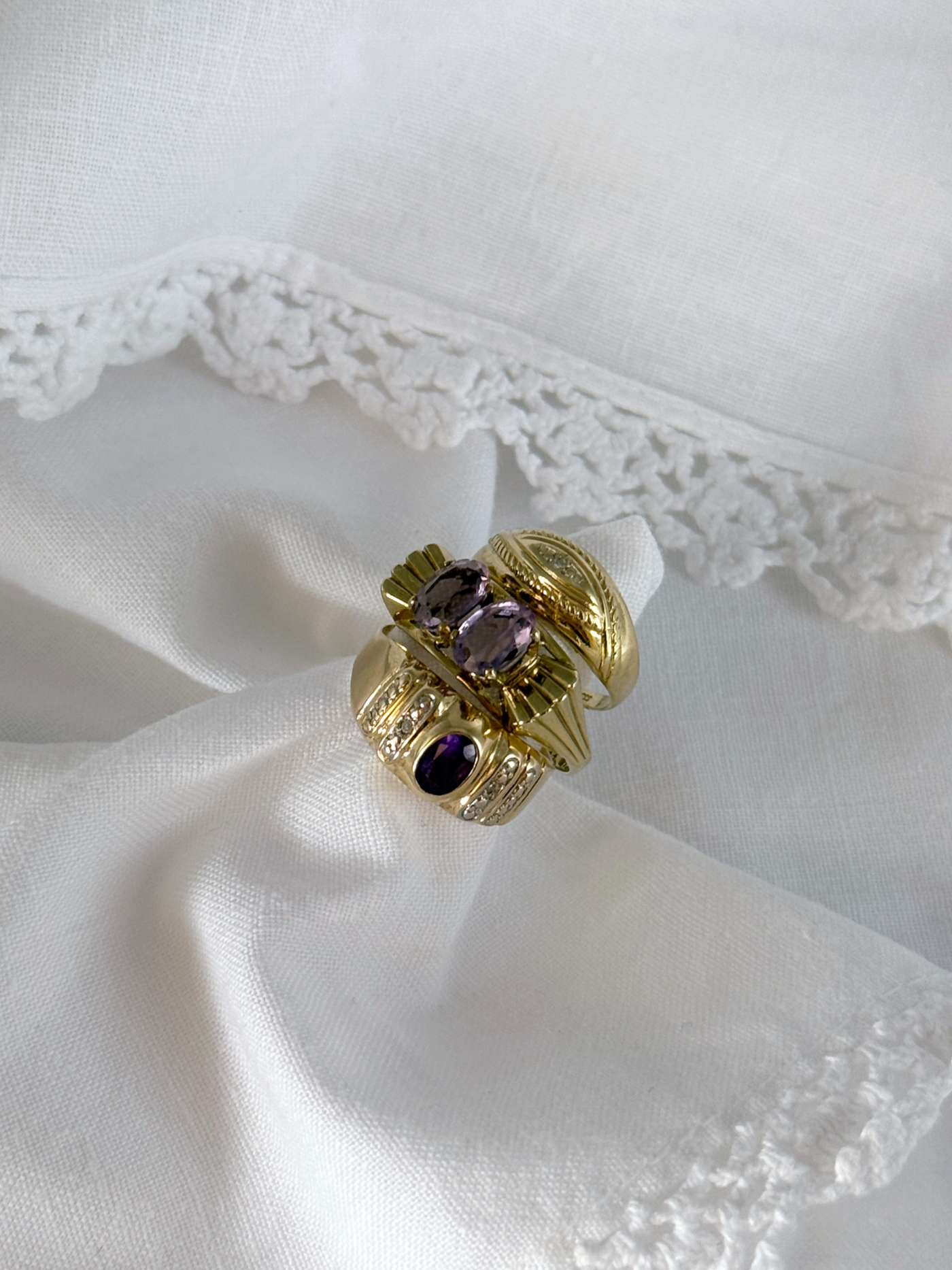 Amethyst Diamond Ring Vintage Gold