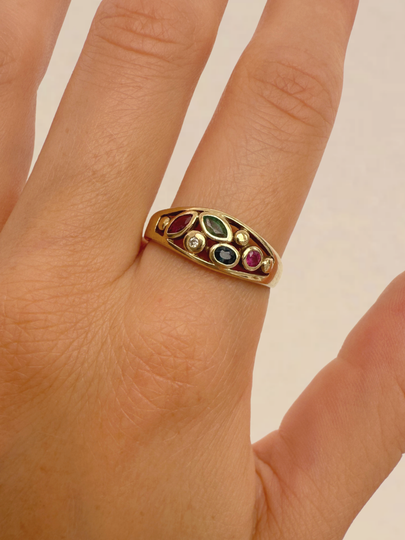 Rainbow Gemstone Ring Vintage Gold