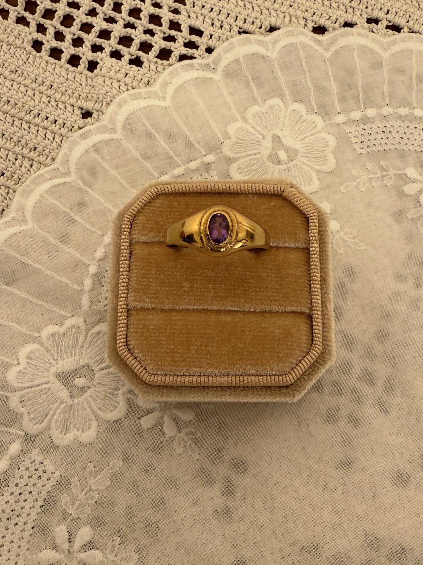 Amethyst Oval Bezel Ring Vintage Gold