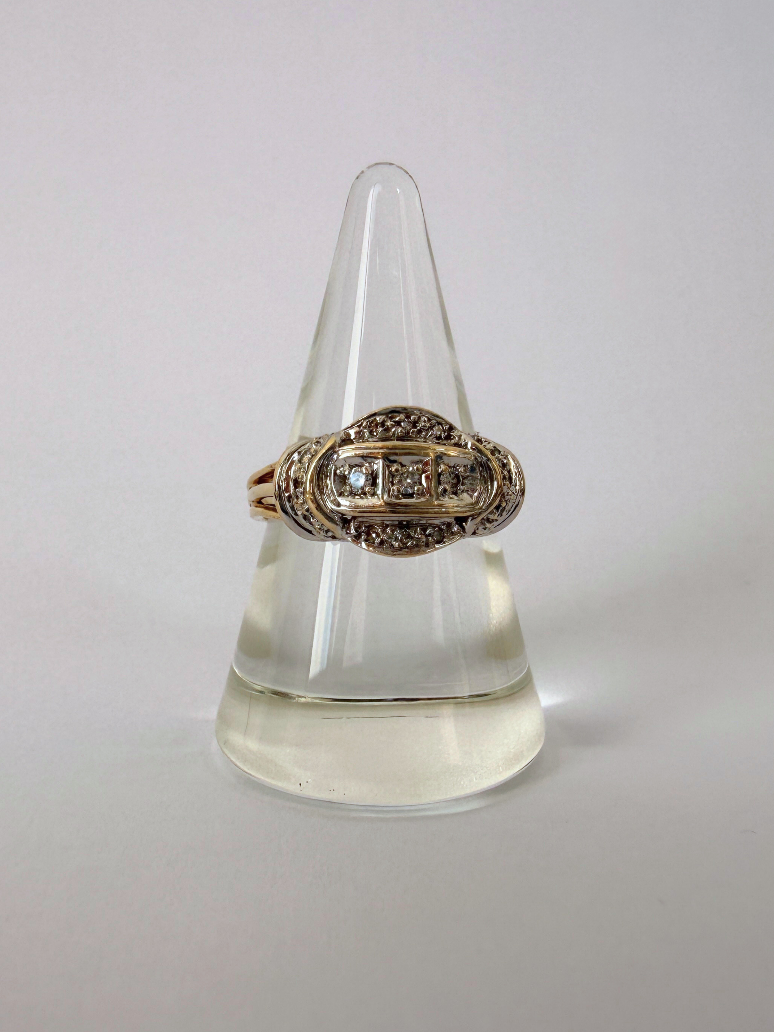 Art Deco Style Bicolor Ring Vintage Gold