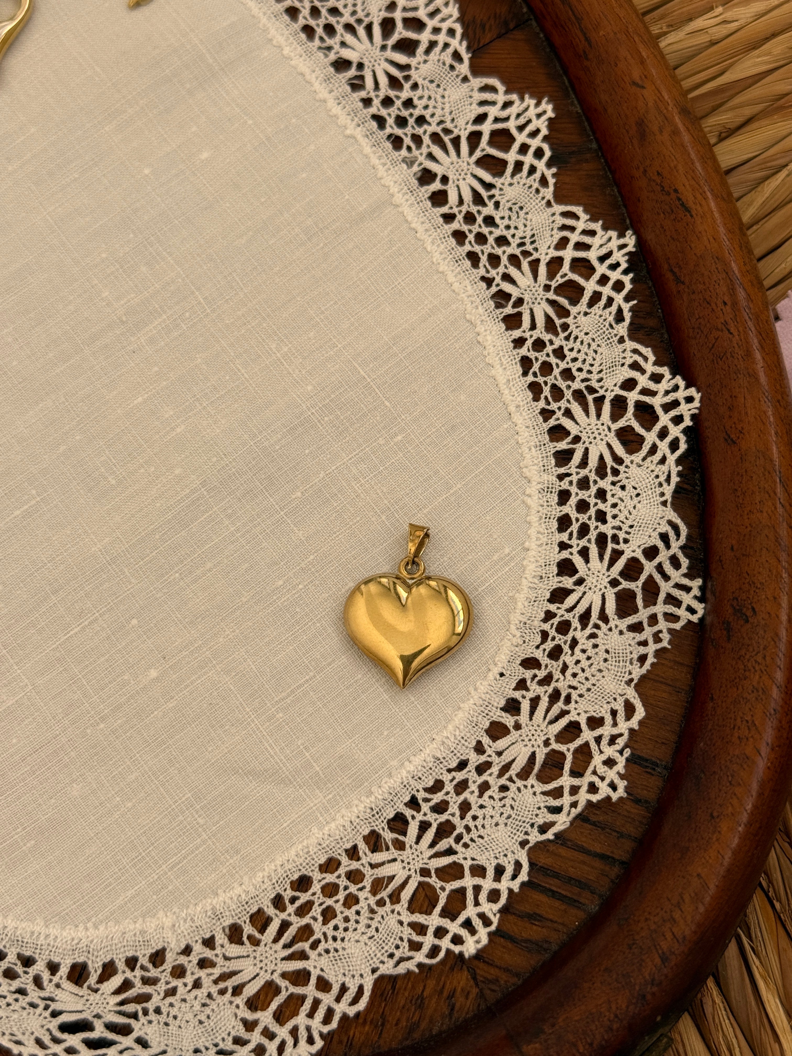 Puffy Heart Charms Vintage Gold