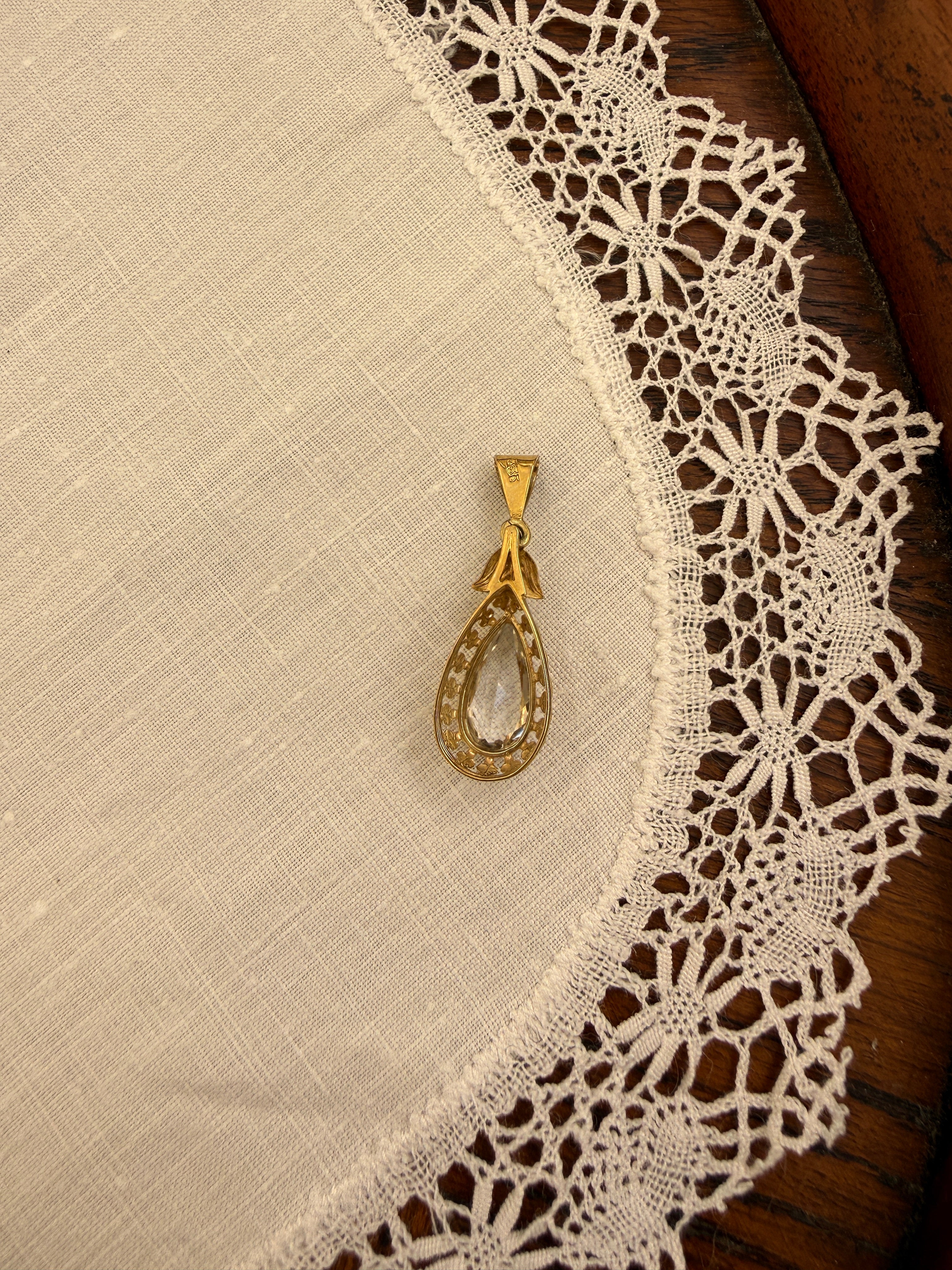 Quartz Drop Charm Vintage Gold