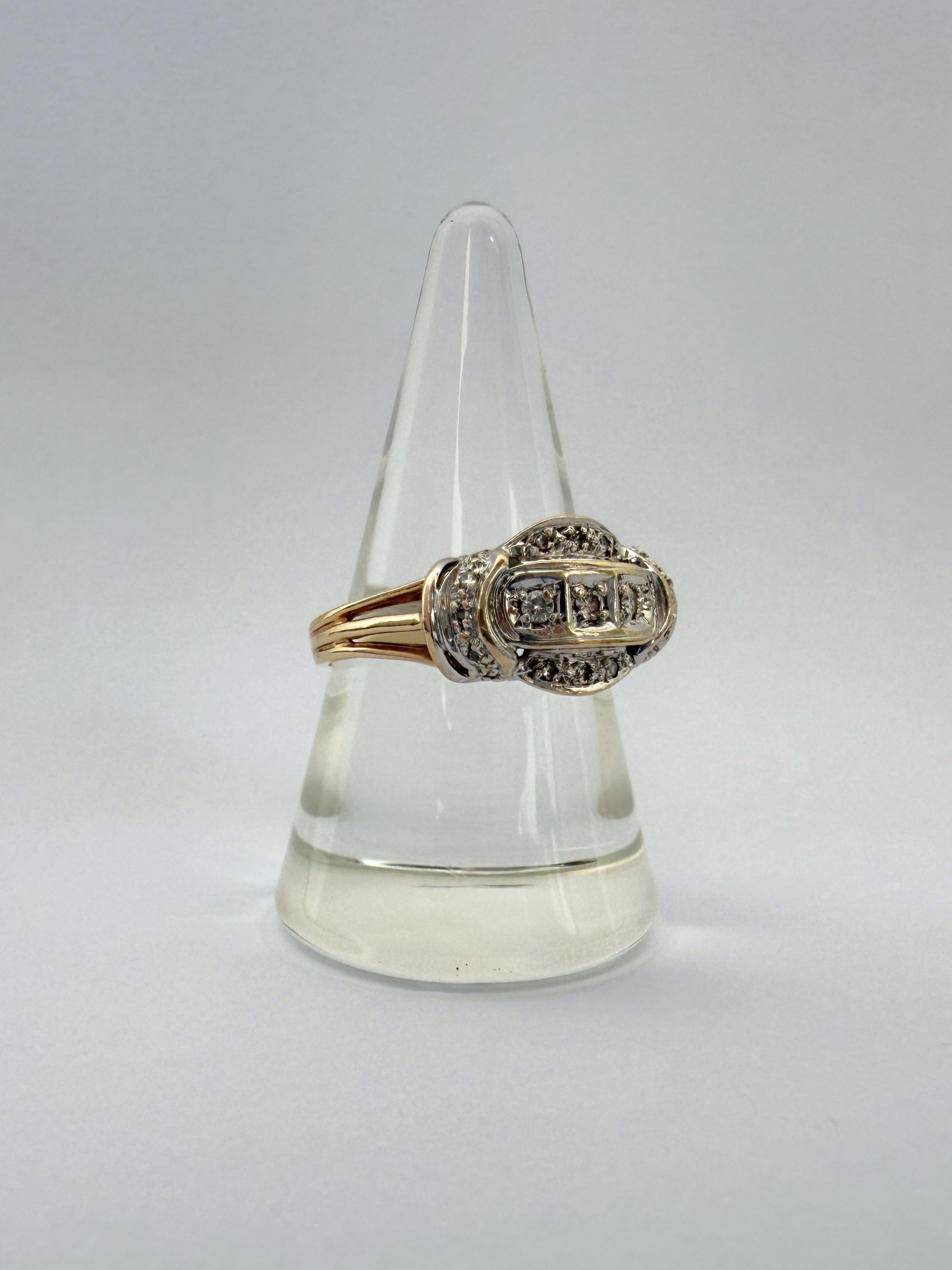 Art Deco Style Bicolor Ring Vintage Gold