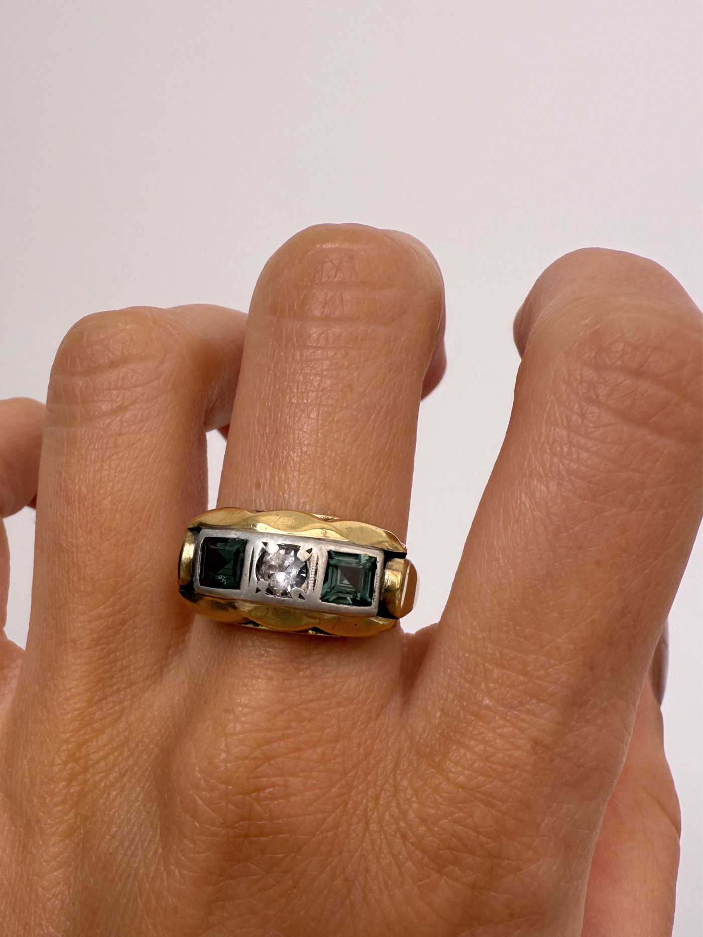 Art Deco Green Ring Vintage Gold