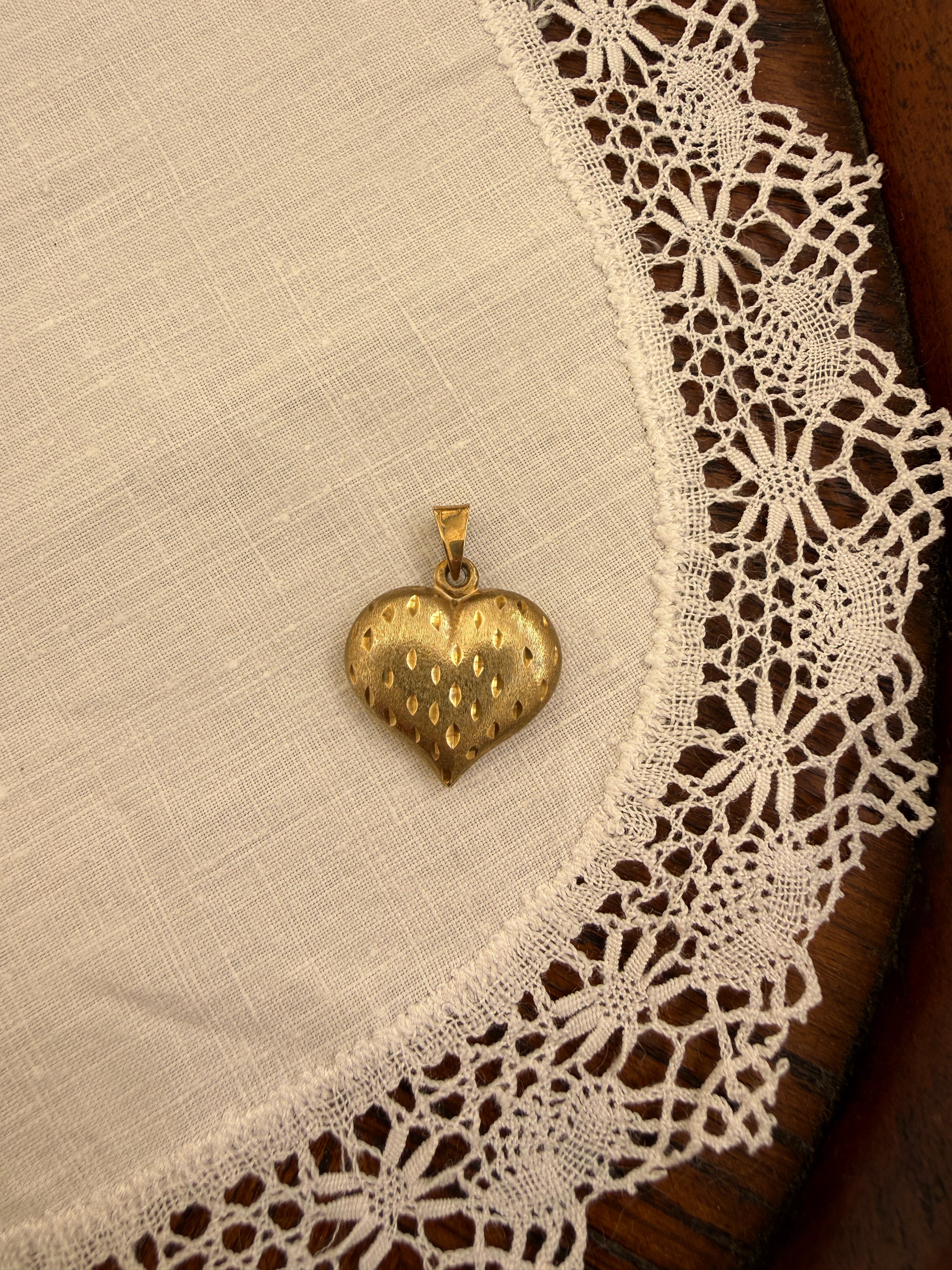 Puffy Heart Charms Vintage Gold
