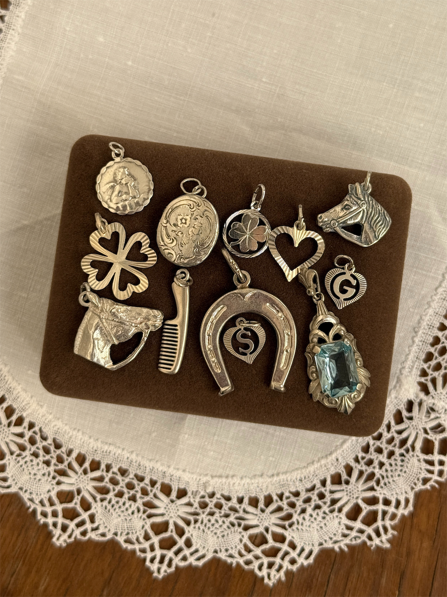 Sparkle Heart Charms Vintage Silver