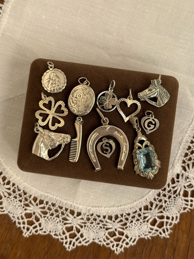 Sparkle Heart Charms Vintage Silver