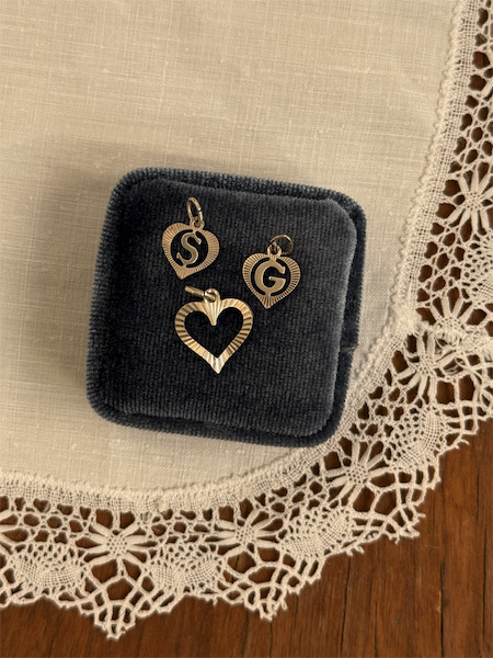 Sparkle Heart Charms Vintage Silver