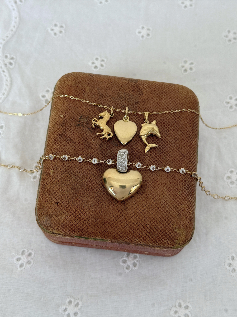 Chunky Heart Charm Vintage Gold