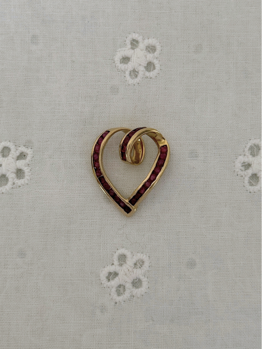 Ruby Heart Charm Vintage Gold