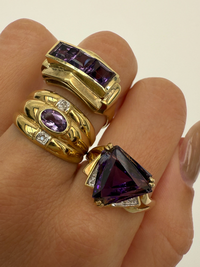 Amethyst Triangle Ring Vintage Gold