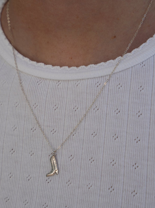 Cowboy Boot Necklace Silver