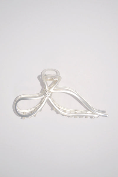 Big Metallic Bow Clip Silver