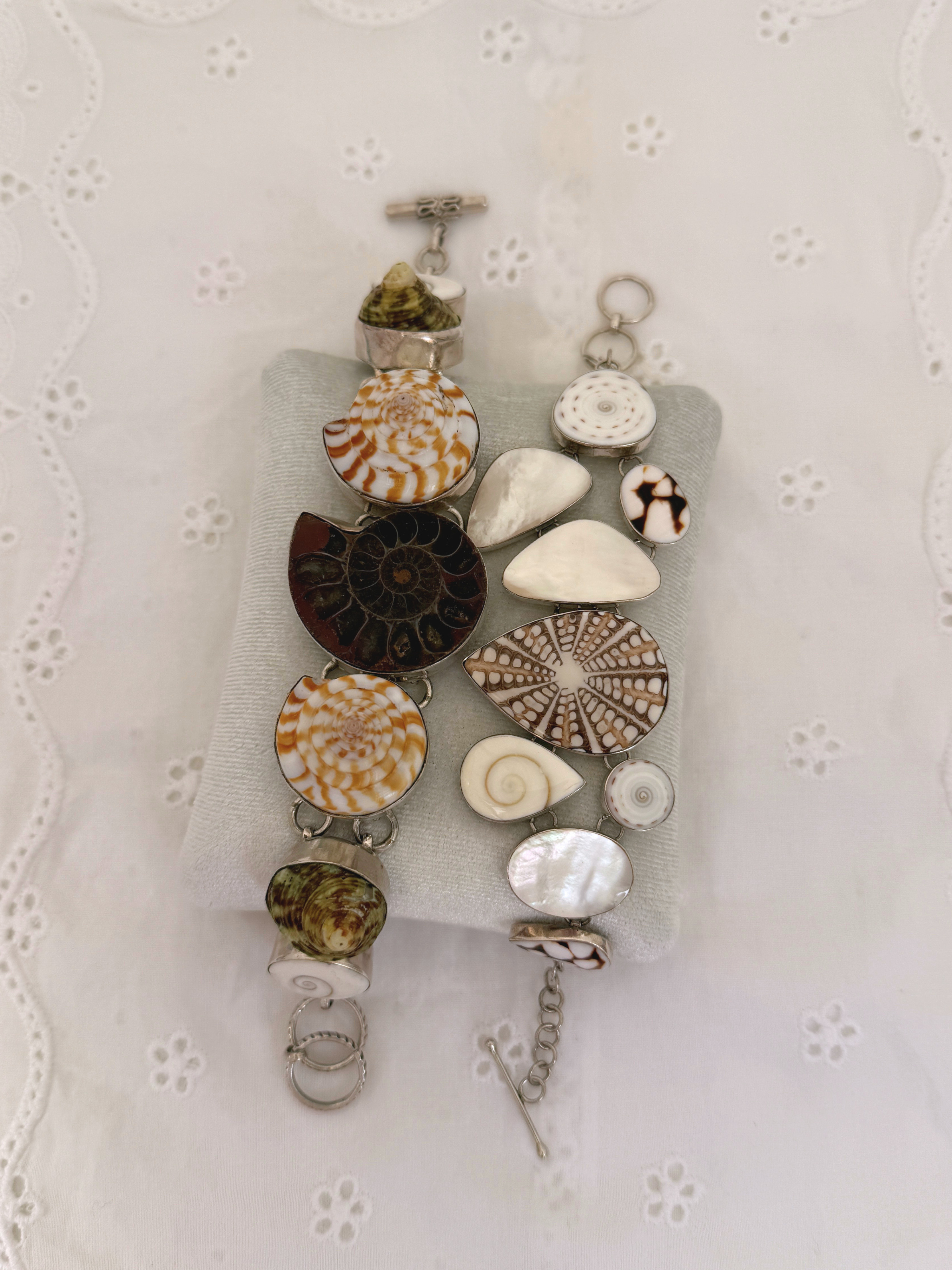Ammonite & Shell Bracelet Vintage Silver