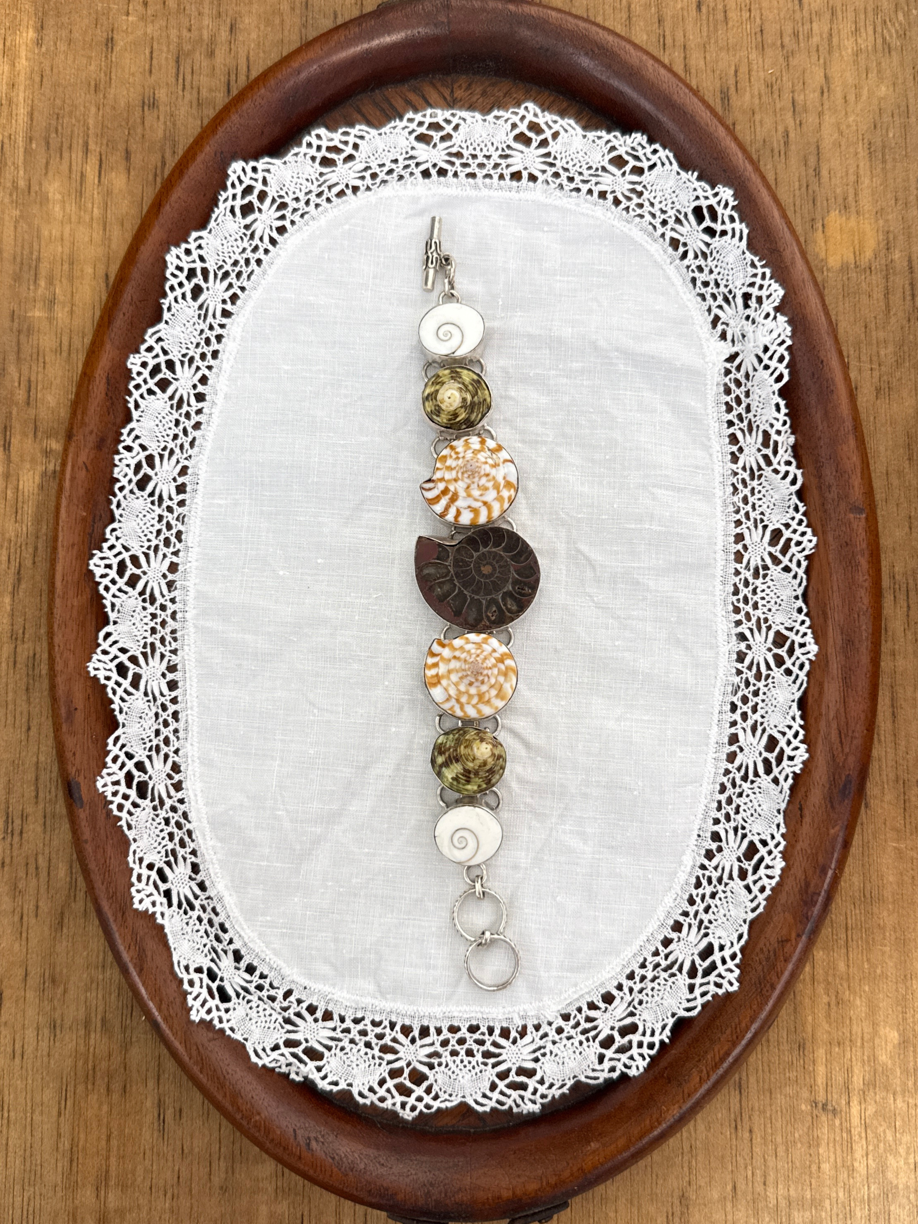 Ammonite & Shell Bracelet Vintage Silver