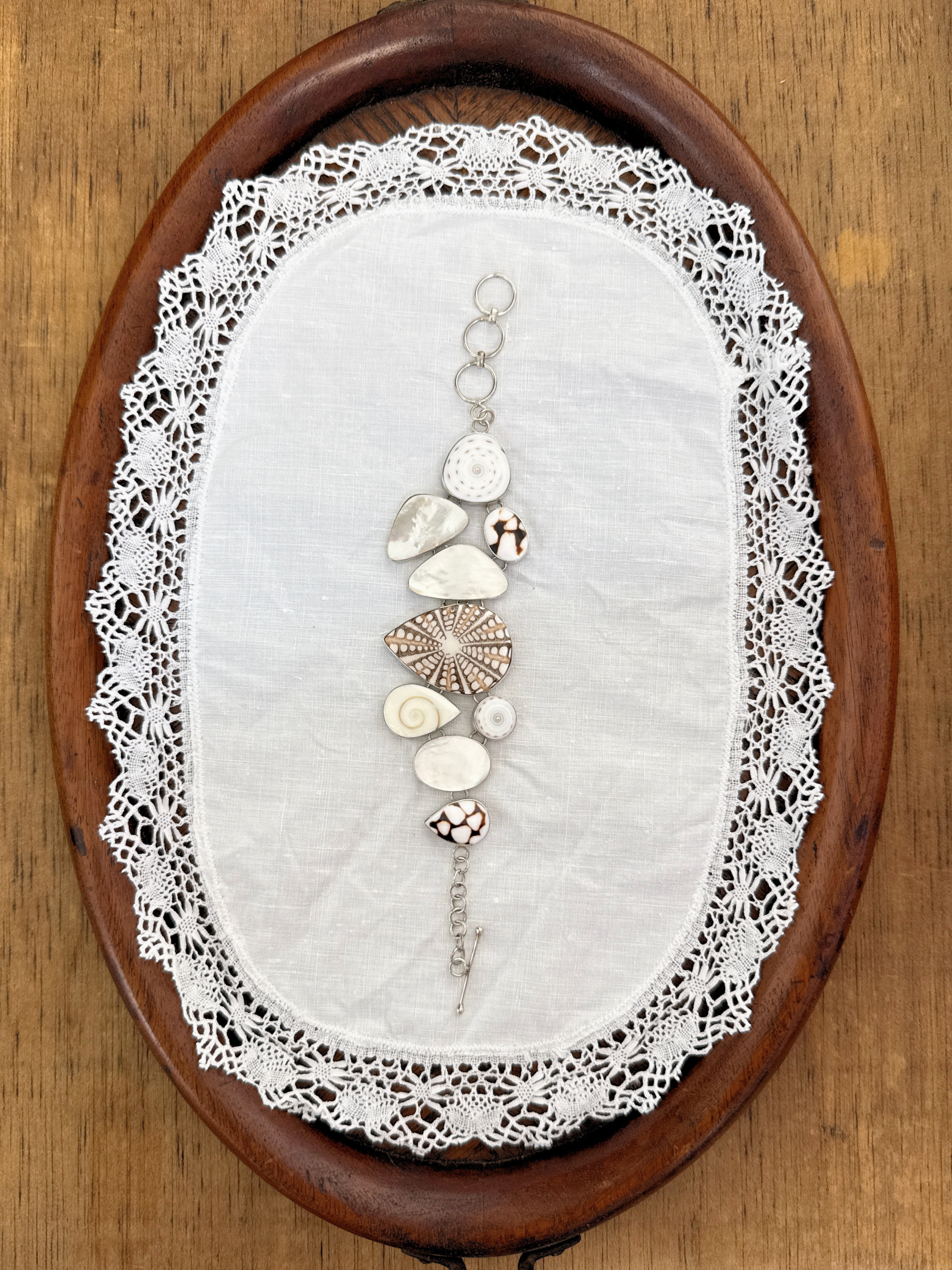Mother of Pearl & Shell Bracelet Vintage Silver