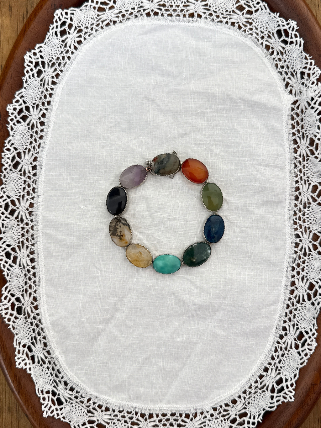 Multi Gemstone Bracelet Vintage Silver