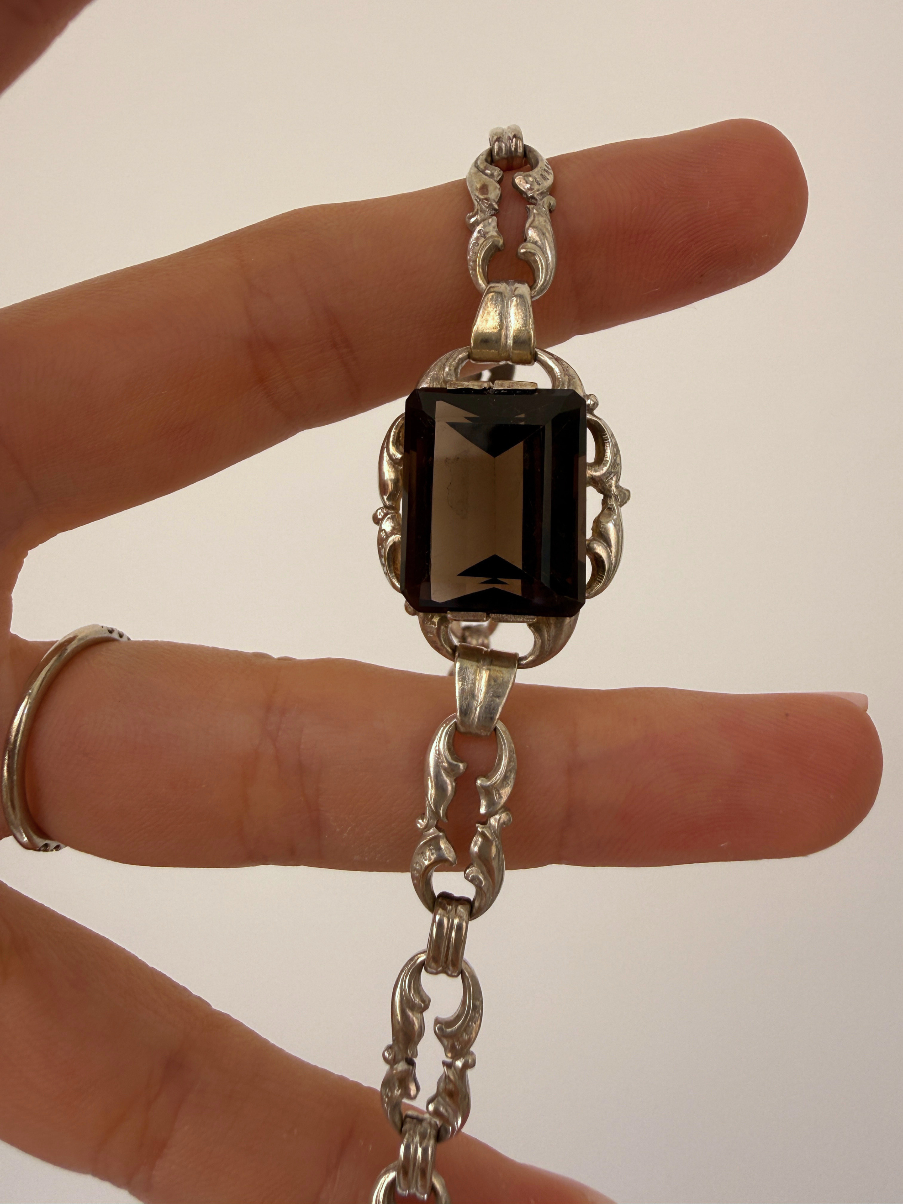 Smokey Quartz Bracelet Vintage Silver