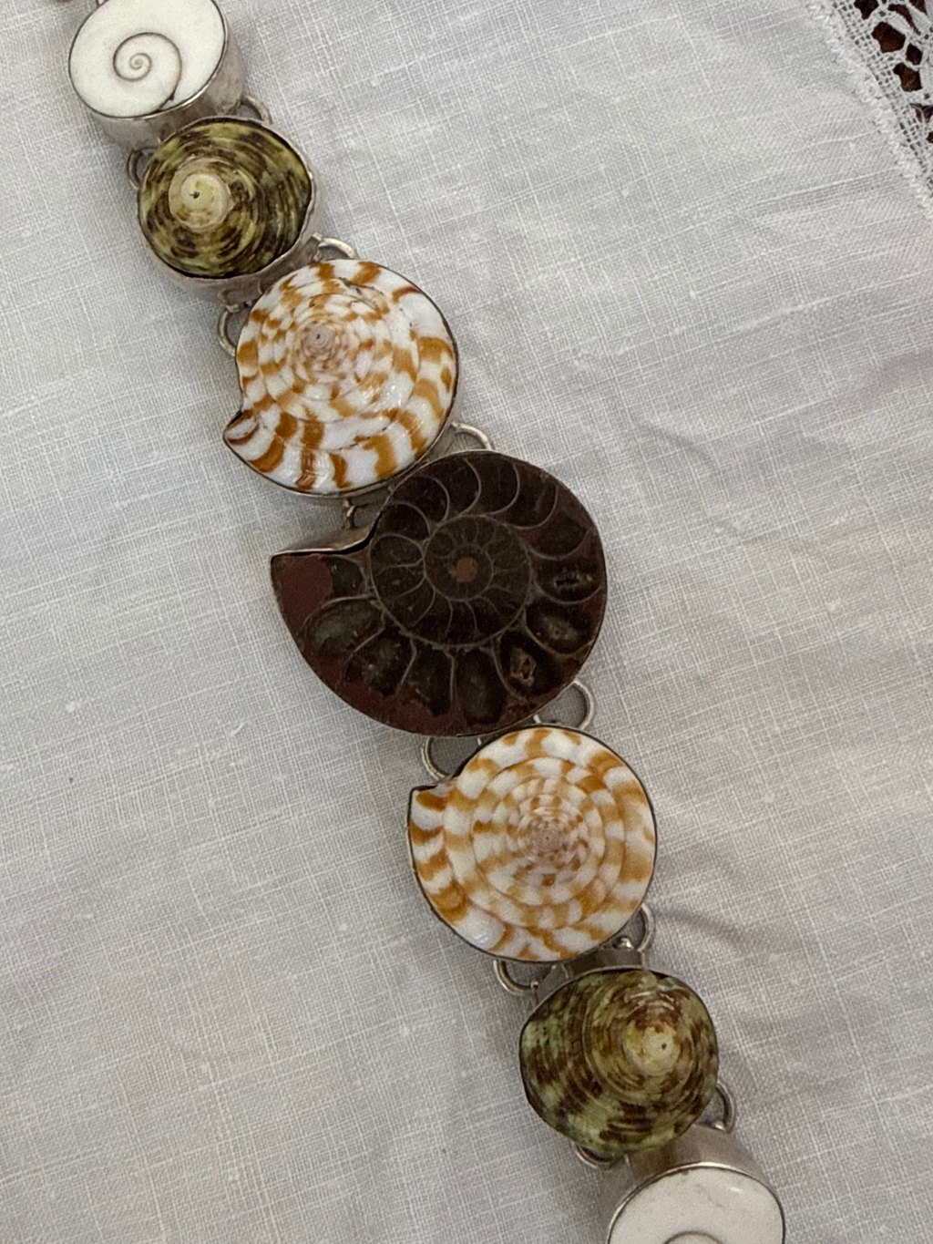 Ammonite & Shell Bracelet Vintage Silver